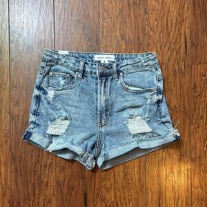 Almost famous high rise distressed denim shorts